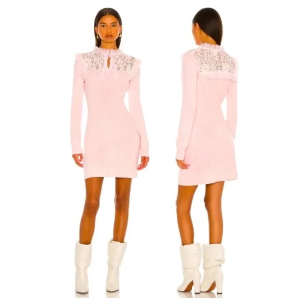 LoveShackFancy Pink Lace Sweater Dress